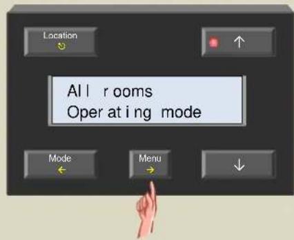 Location All rooms Operating mode Mode Menu
