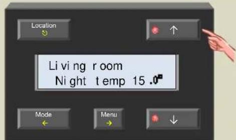 Location Living room Night temp 15.0° Mode Menu