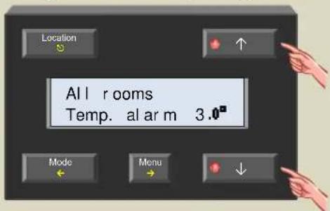 Location All rooms Temp. alarm 3.0° Mode Menu