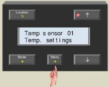 Location Temp sensor 01 Temp. settings Mode Menu