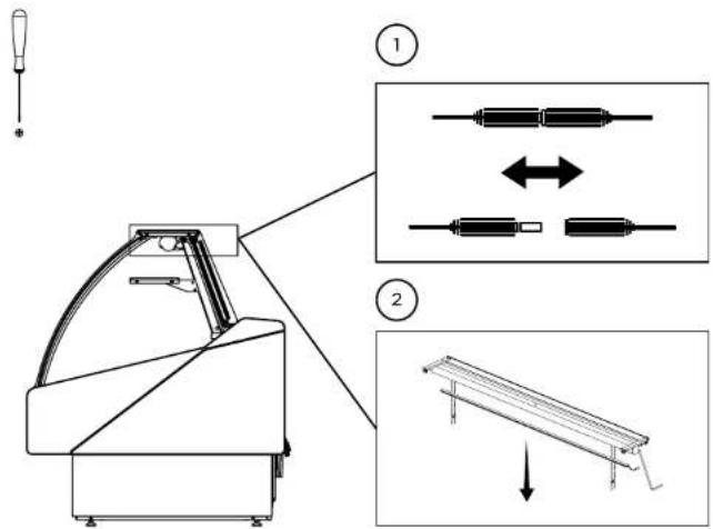 Technical diagram showing mechanical assembly with labeled parts and directional arrows indicating motion or alignment.