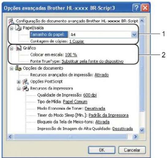 Opções avançadas Brother HL-xxxx BR-Script3 Configuração do documento avançado Brother HL-xxxx BR-Script Papel/saída Tamanho do papel: A4 Contagem de cópias: 1 Copiar Gráfico Colocar em escala: 100 % Fonte TrueType: Substituir pela fonte do dispositivo Opções de documento Recursos avançados de impressão: Ativado Opções PostScript Recursos da impressora Qualidade de Impressão: 600 dpi Tipo de Mídia: Papel Conum Modo Economia de Toner: Desativada Timer do Modo Sleep [Min.]: Padrão da Impressora Bloqueio da Tela de Meios-tons: Ativada Impressão de Imagem da Alta Qualidade: Desativada OK Cancelar
