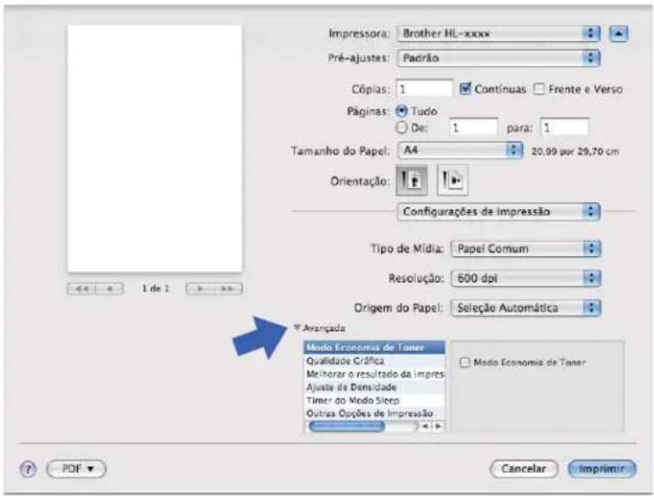Impressora: Brother HL-xxxx Pré-ajustes: Padrão Cópias: 1 Contínuas Frente e Verso Páginas: Tudo Del: 1 para: 1 Tamanho do Papel: A4 20,99 por 29,70 cm Orientação: Configurações de impressão Tipo de Mídia: Papel Comum Resolução: 600 dpi Origem do Papel: Seleção Automática Avampada Modo Economia de Toner Qualidade Gráfica Meitorar o resultado da Impres Ajuste de Densidade Timer do Modo Sieep Outras Opções de Impressão Modo Economia de Toner Cancelar Imprimir PDF