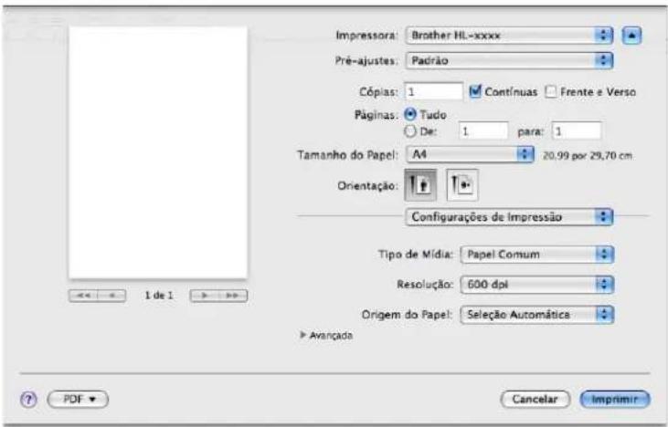 Impressora: Brother HL-xxxx Pré-ajustes: Padrão Cópias: 1 Continuas Frente e Verso Páginas: Tudo para: 1 Tamanho do Papel: A4 20.99 por 29,70 cm Orientação: Configurações de Impressão Tipo de Mídia: Papel Comum Resolução: 600 dpi Origem do Papel: Seleção Automática Avançada 1 de 1 PDF Cancelar Imprimir