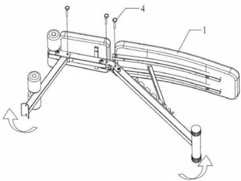 Technical diagram of a mechanical device with labeled parts and directional arrows indicating motion or force