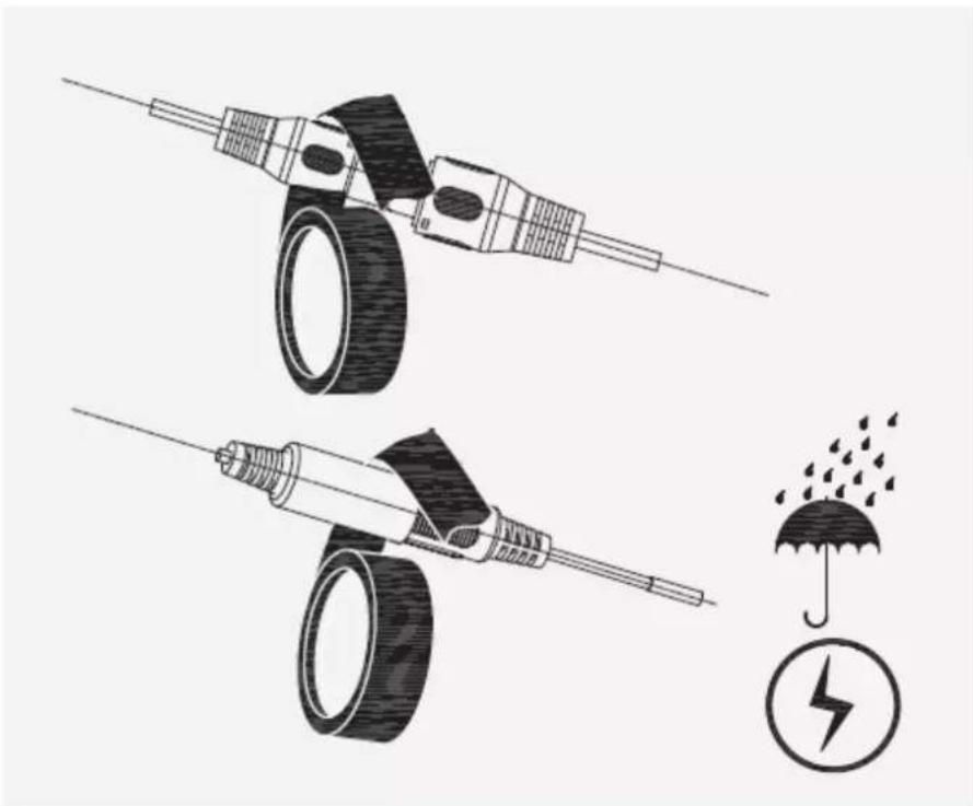 Illustration of two car tire components with a warning symbol indicating an umbrella and rain (no text or labels)