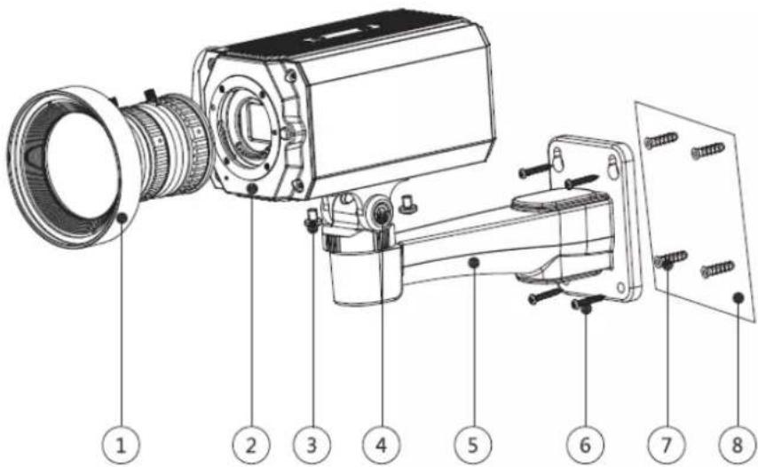 Technical diagram of a camera module with numbered parts for identification