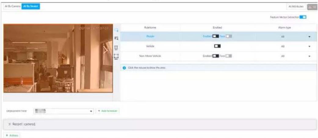 Air By Camera Air By Owner All Attributes Feature Vector Extraction Balance Enabling Alarm type People Enabling Face AB Vehicle Ab Non-Major Vehicle Enabling Face AB Click the absence to draw the area Deployment Time Add Subcarrier Record | camera1 Actions