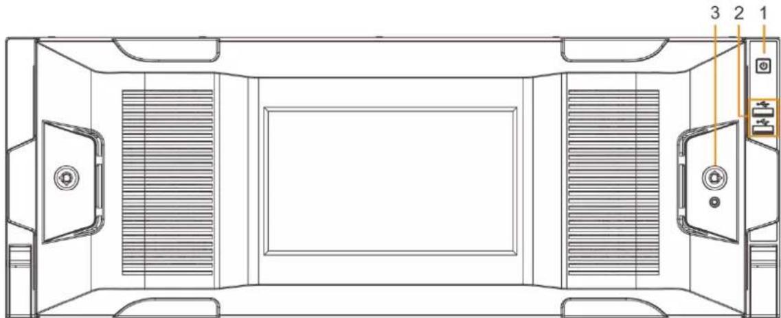 Technical diagram of a front view of a rectangular room with labeled components and numbered annotations