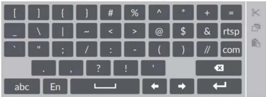 [ ] { } # % ^ * + = _ \ | ~ < > @ $ & rtsp ` " ; / : - ( ) // com . , ? ! ' abc En ← → ←