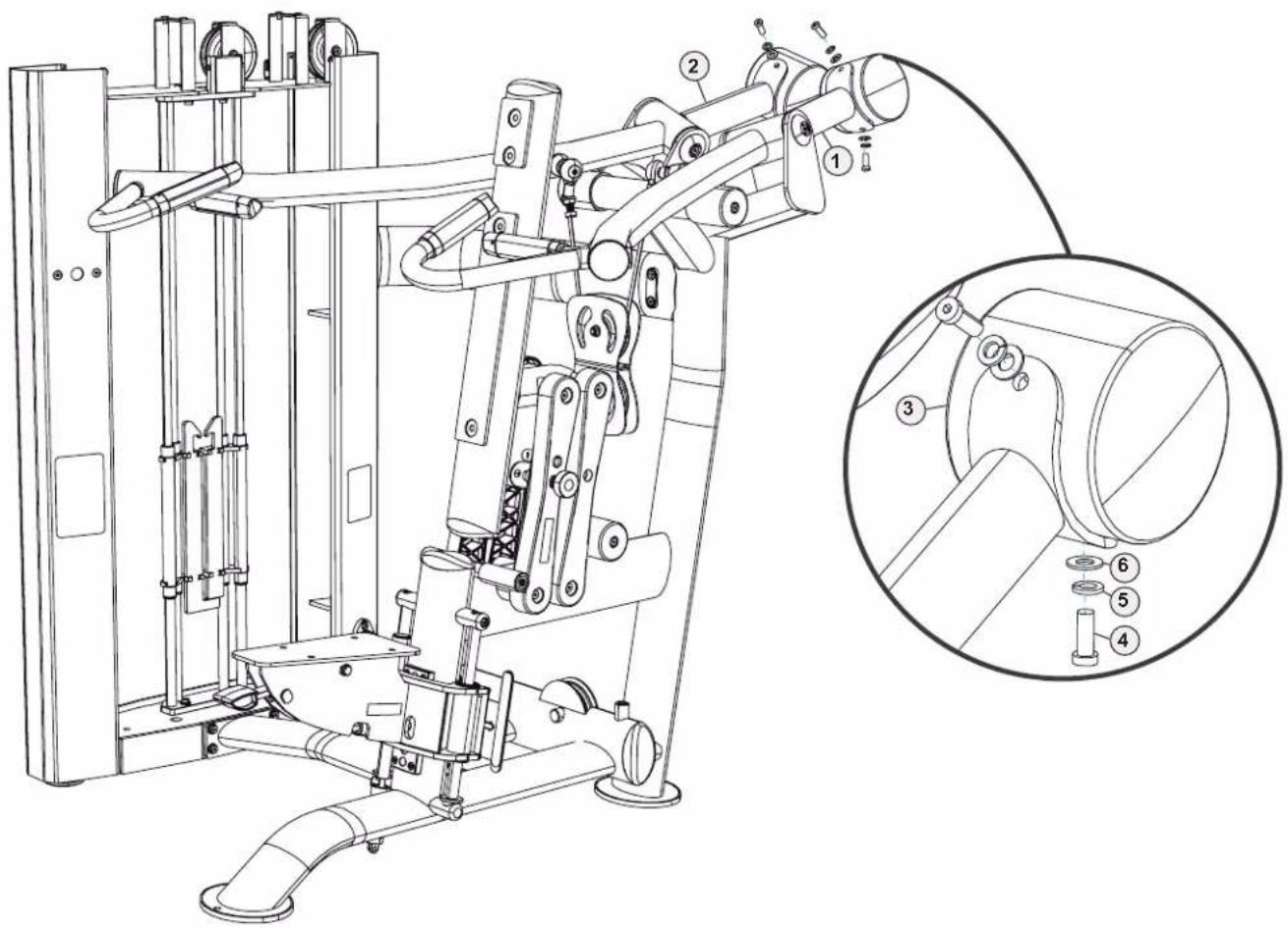 Technical line drawing of a mechanical device with numbered components and an inset detail view showing labeled parts.
