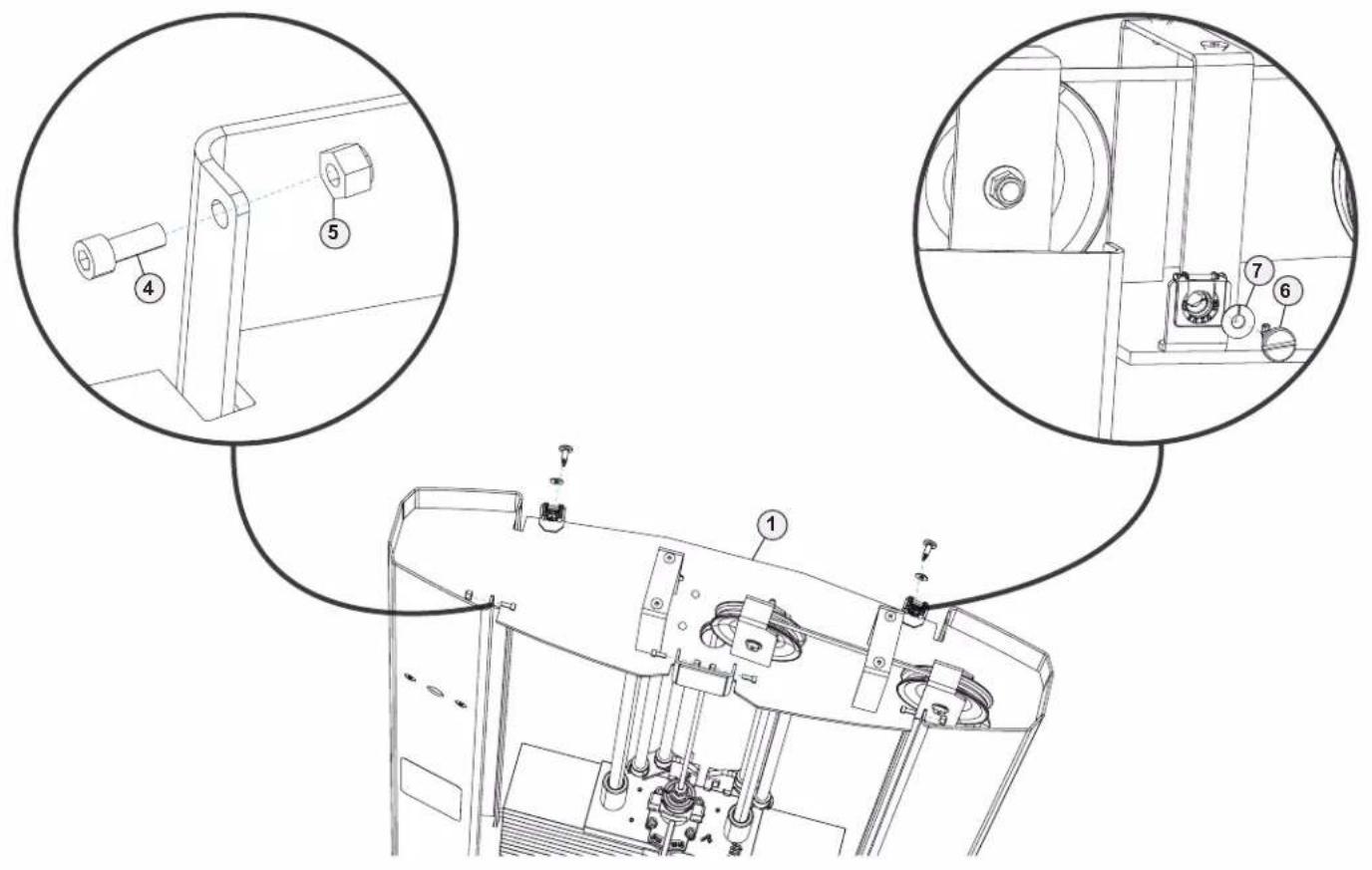 Technical diagram of a mechanical assembly with numbered components and exploded views