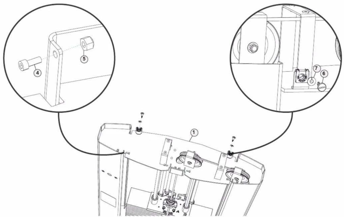Technical diagram of a mechanical assembly with numbered components and exploded views