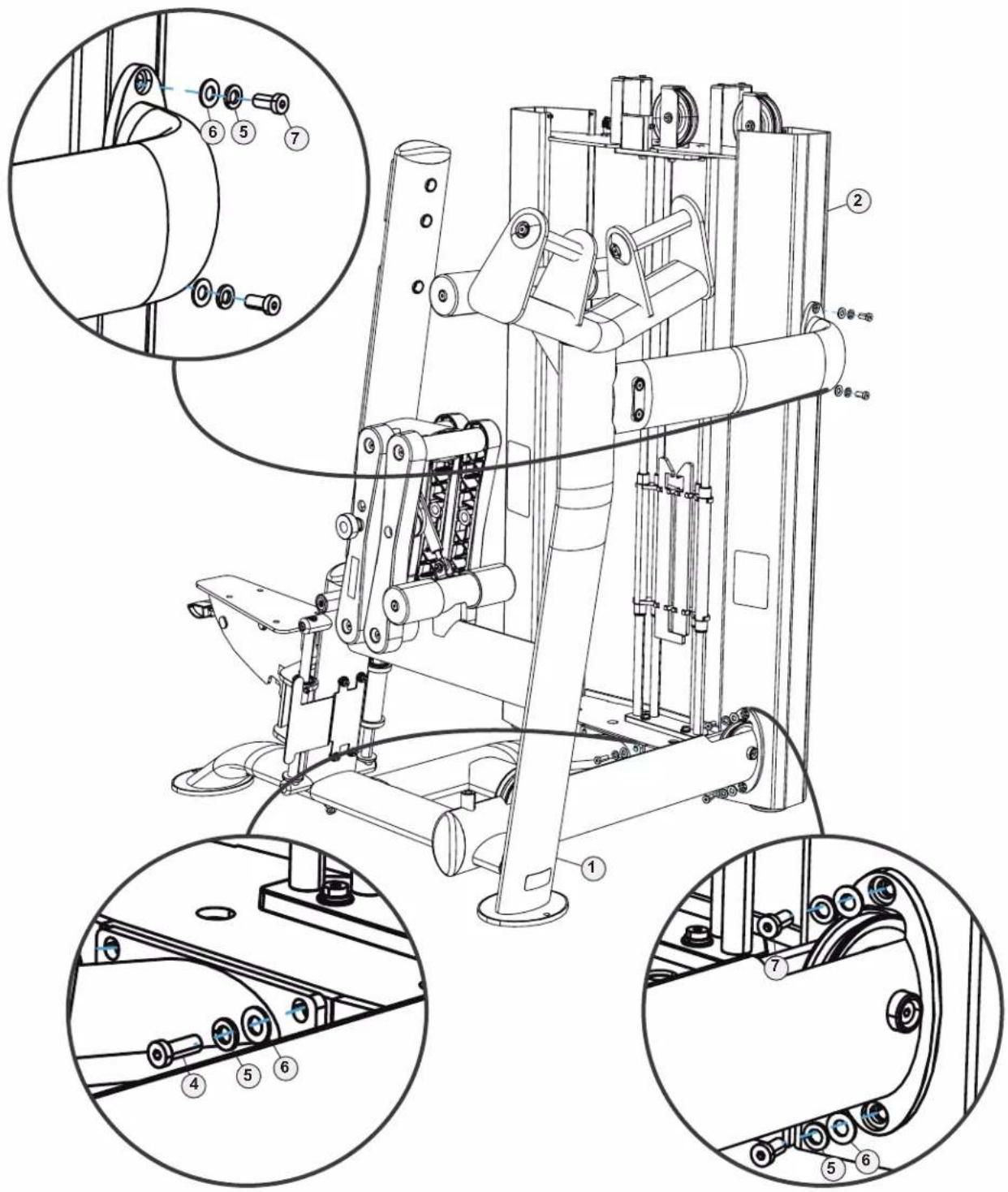 Technical diagram of a mechanical device with numbered components and close-up insets for detail views.