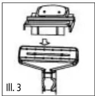 Diagram of a mechanical device with a top component and internal components, labeled III. 3 (no text or symbols on the diagram itself)