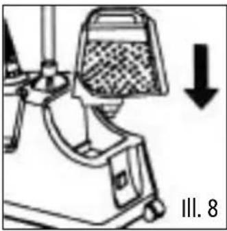 Mechanical device with a meshed top component and directional arrow, labeled III. 8 (no text or symbols on the diagram itself)