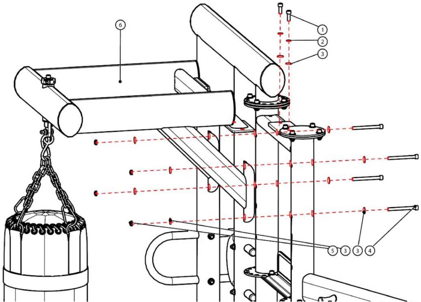 Technical diagram of a mechanical lifting device with numbered components and labeled parts