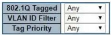 802.1Q Tagged VLAN ID Filter Tag Priority Any ▼ Any ▼ Any ▼