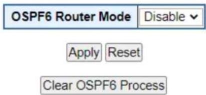 OSPF6 Router Mode Disable Apply Reset Clear OSPF6 Process