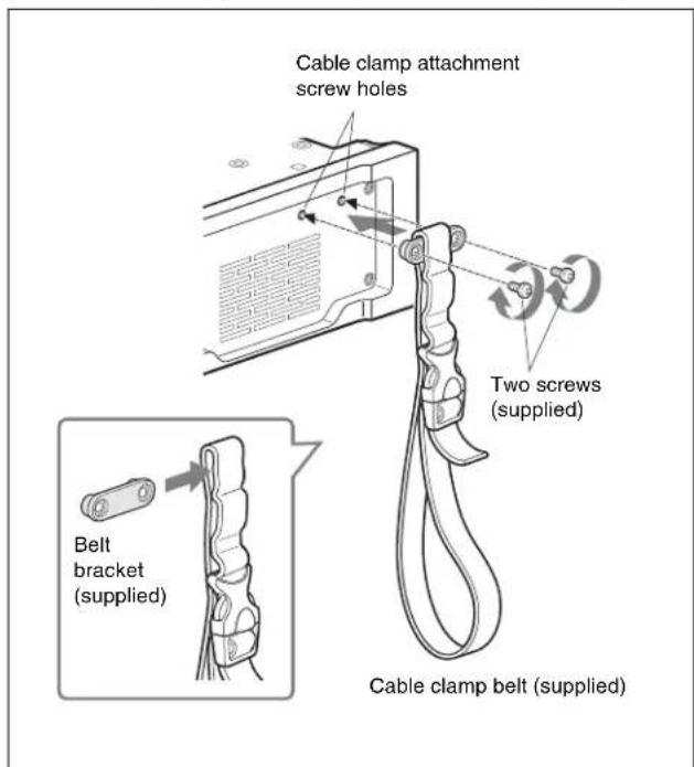 Cable clamp attachment screw holes Two screws (supplied) Belt bracket (supplied) Cable clamp belt (supplied)
