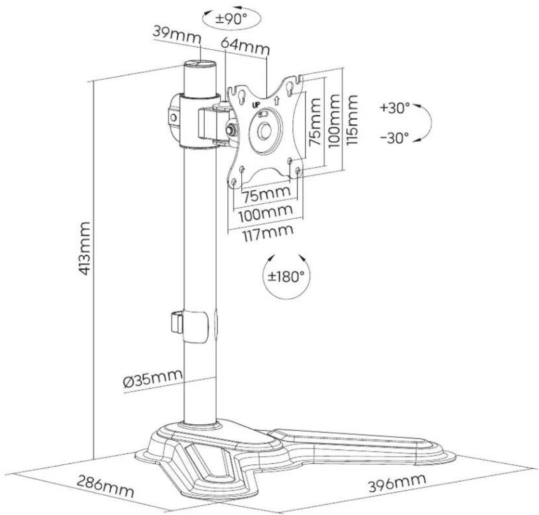 ±90° 39mm 64mm 75mm 100mm 115mm +30° -30° 75mm 100mm 117mm ±180° 413mm Ø35mm 286mm 396mm