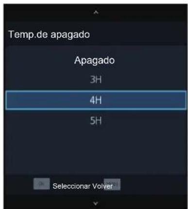 Temp.de apagado Apagado 3H 4H 5H Seleccionar Volver