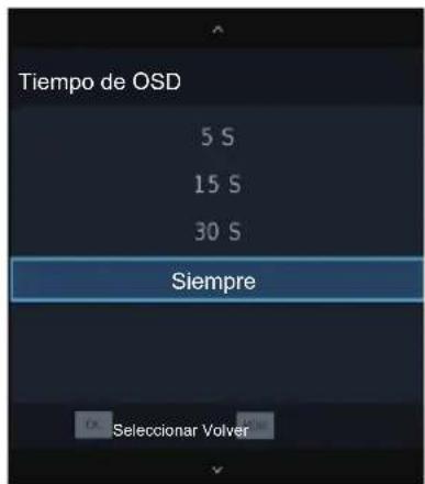 Tiempo de OSD 5 S 15 S 30 S Siempre Seleccionar Volver