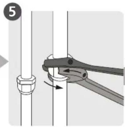 Diagram showing a pipe fitting being adjusted with a forceps, no text or symbols present
