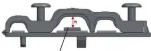 Mechanical component diagram showing a bracket with mounting flanges and a central shaft labeled 'h' (no text or symbols beyond the label)