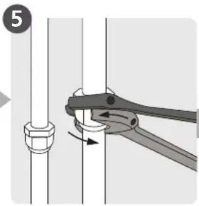 Mechanical diagram showing a tool interacting with a pipe fitting, no text or symbols present