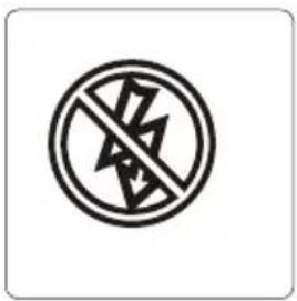 Prohibition sign with a circular symbol containing a diagonal line and lightning bolt, indicating no prohibition or resistance.