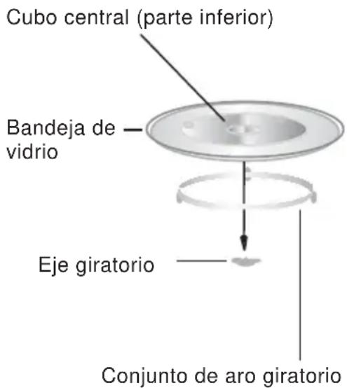 Cubo central (parte inferior) Bandeja de vidrio Eje giratorio Conjunto de aro giratorio