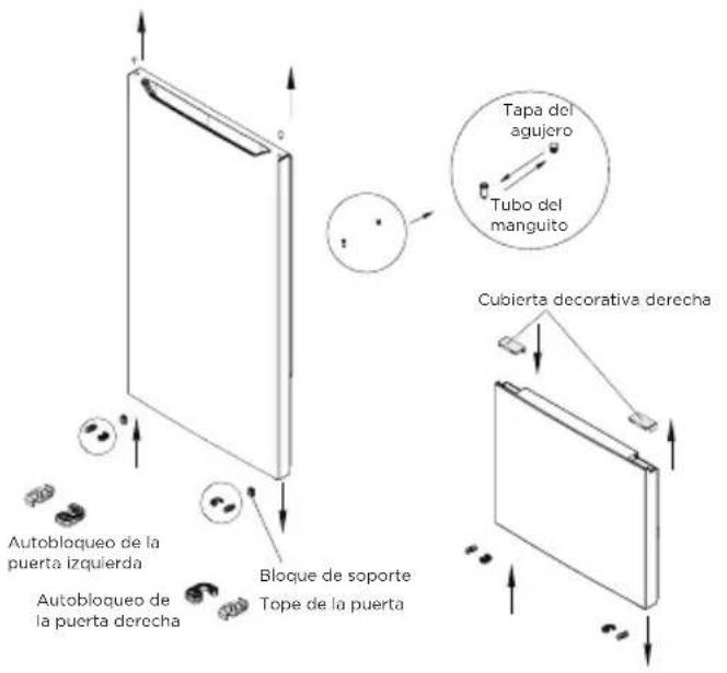 Tapa del agujero Tubo del manguito Cubierta decorativa derecha Autobloqueo de la puerta izquierda Autobloqueo de la puerta derecha Bloque de soporte Tope de la puerta