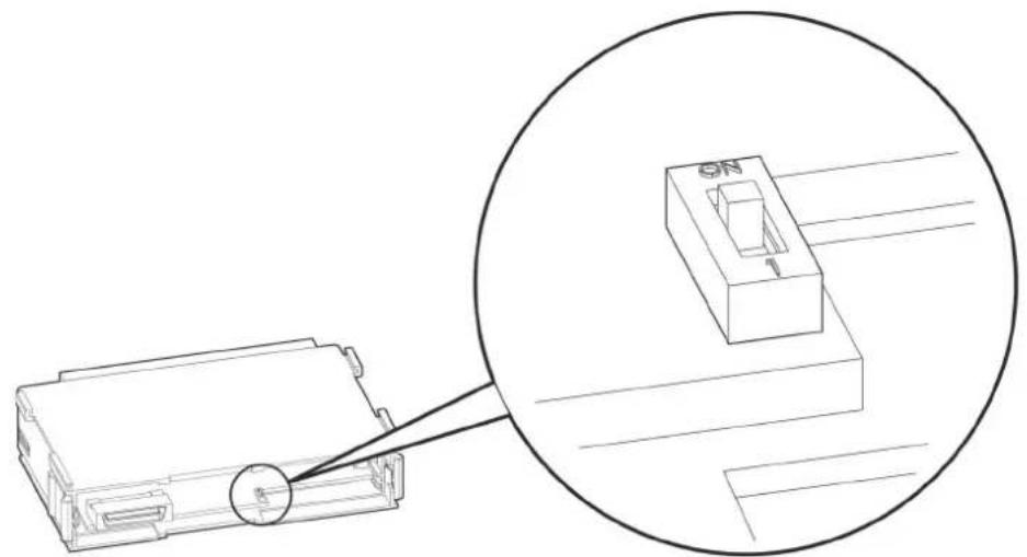 Technical line drawing of a device with an inset close-up showing a labeled component (no text or symbols present)