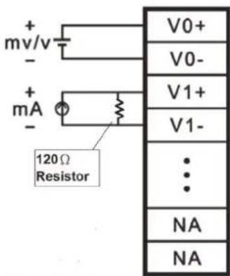 + mv/v - + mA - 120 Ω Resistor V0+ V0- V1+ V1- : : NA NA