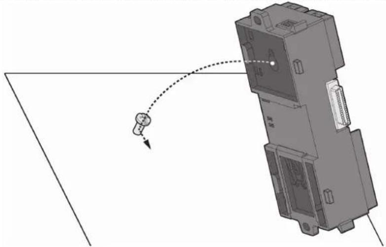 Diagram of a mechanical device with a dotted arrow indicating direction, no text or symbols present