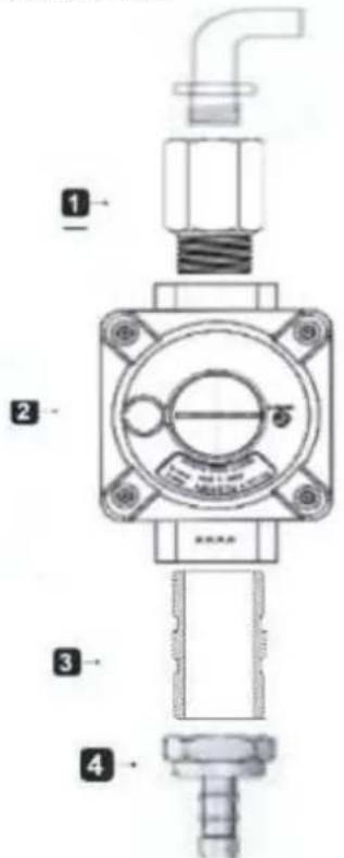 Technical diagram of a mechanical valve assembly with numbered parts and labeled components