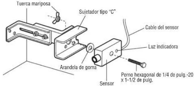 Tuerca mariposa Sujetador tipo "C" Cable del sensor Luz indicadora Arandela de goma Sensor Perno hexagonal de 1/4 de pulg.-20 x 1-1/2 de pulg.