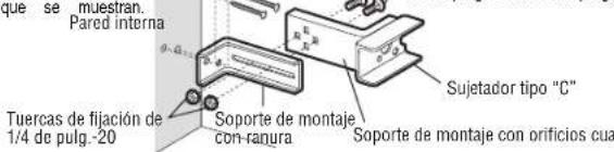 que se muestran. Pared interna Tuercas de fijación de 1/4 de pulg.-20 Soporte de montaje con ranura Soporte de montaje con orificios cua Sujetador tipo "C"