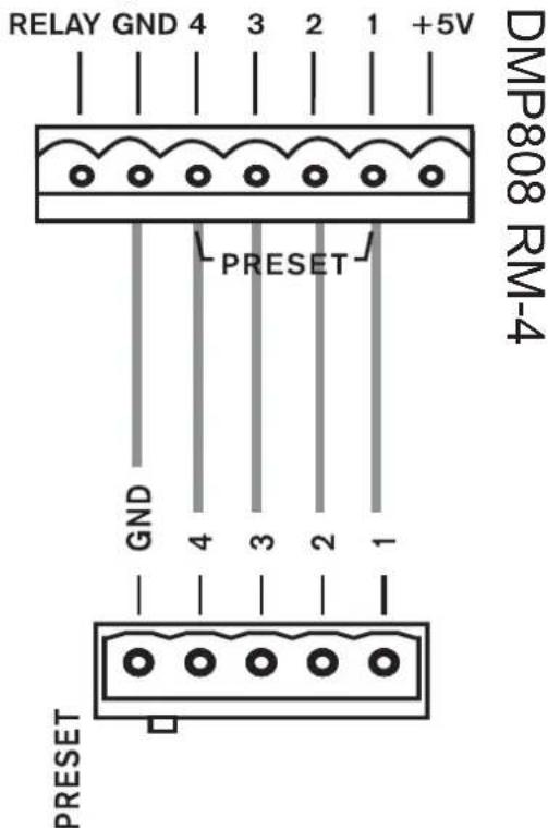 RELAY GND 4 3 2 1 +5V PRESET GND 4 3 2 1 DMP808 RM-4 PRESET