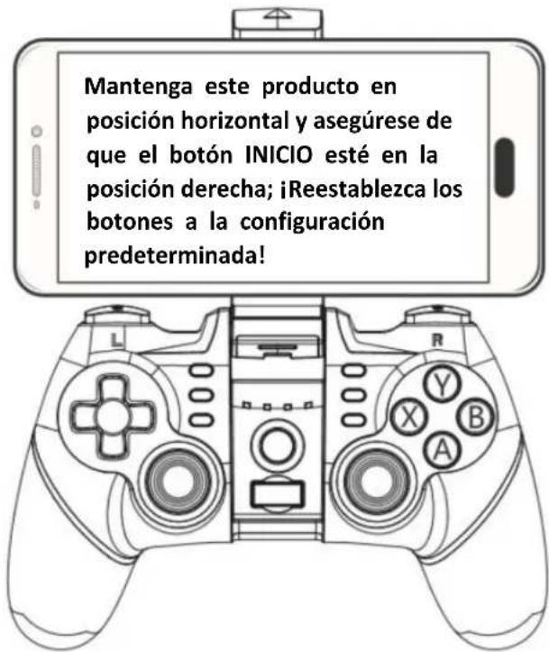 Mantenga este producto en posición horizontal y asegúrese de que el botón INICIO esté en la posición derecha; ¡Reestablezca los botones a la configuración predeterminada!