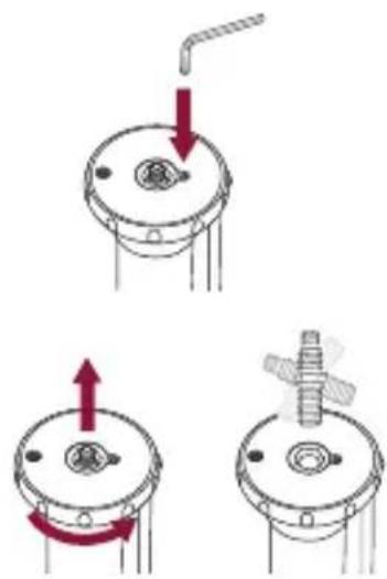 Diagram showing three steps of a mechanical or electrical component with arrows indicating direction and rotation.