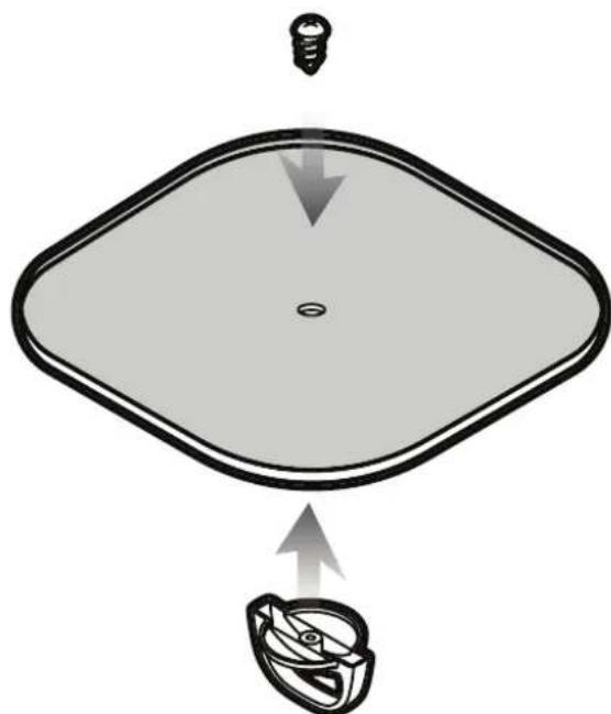Diagram showing a funnel-shaped object with an arrow pointing downward and a small inset image of a mechanical component below (no text or symbols)