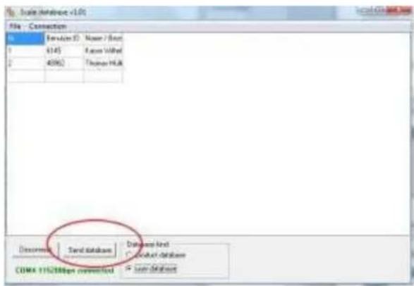 Scale database v1.0t File - Connection Envision ID Name / Book 1 4145 Access Value 2 4096 Database Name Description Send database Database List Product database COMA 115/38bps connected Send database
