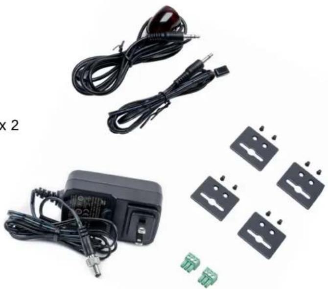 Product photo showing a black electronic device with wires and four separate plastic connectors (no text or symbols visible)