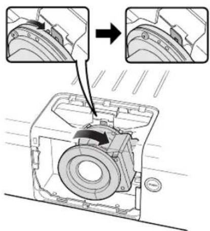 Technical diagram showing mechanical assembly with labeled components and directional arrows indicating motion or assembly steps