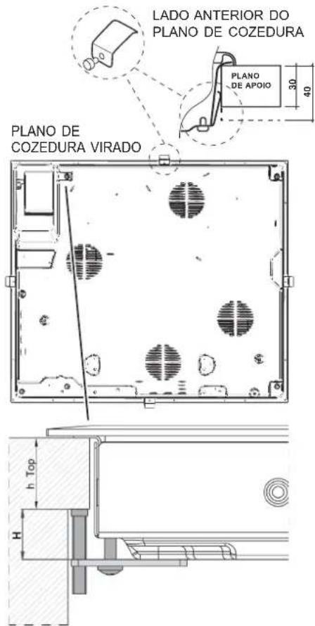 LADO ANTERIOR DO PLANO DE COZEDURA PLANO DE APOIO 30 40 PLANO DE COZEDURA VIRADO h Top H