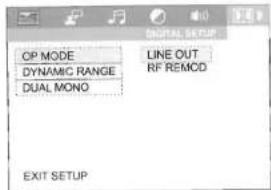 OP MODE DYNAMIC RANGE DUAL MONO LINE OUT RF REMOD EXIT SETUP