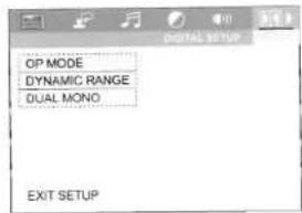 OP MODE DYNAMIC RANGE DUAL MONO EXIT SETUP