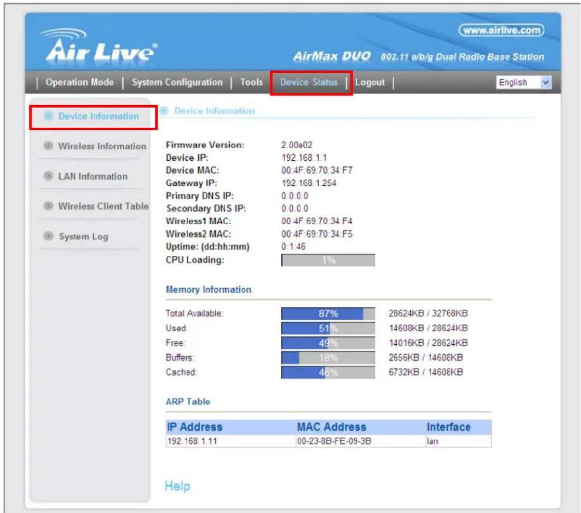 AIRLIVE AirMax DUO Lite - Device Information - 1